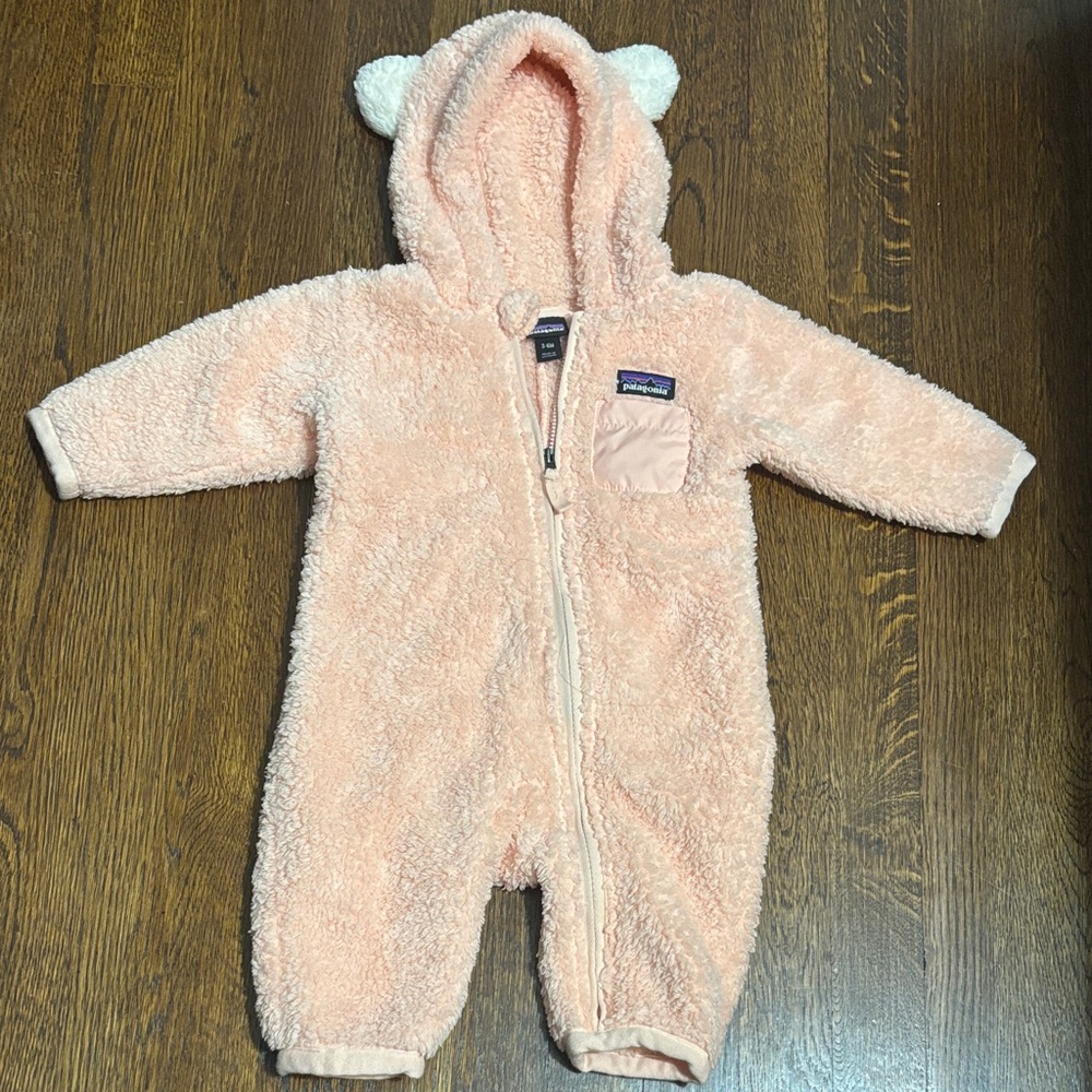 Patagonia light pink Sherpa bear onesie